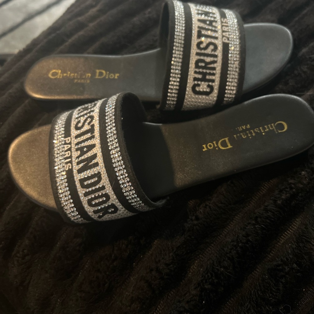 Dior Black Slides with Silver Accents - Picture 4 of 9